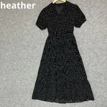 heather 블랙/화이트 도트 반팔 A라인 원피스