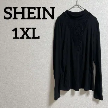 1점 한정 SHEIN [ 1XL ] 블랙 터틀넥 긴팔 상의 레이스