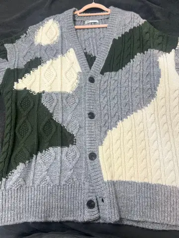 ZARA 니트 가디건 그레이/다크 그린