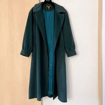 하남라 레트로 어깨 패드 롱 코트 캐시미어 100% 그린 계열