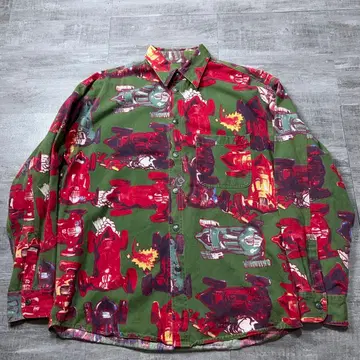 90s ICEBERG 이탈리아제 올 패턴 자동차 긴팔 셔츠 L 아이스버그