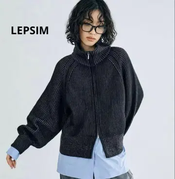 [ LEPSIM 렙심 ] 7 게이지 배색 리브 ZIP 니트 가디건