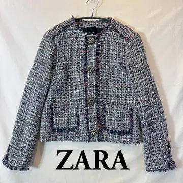 [ ZARA ] 노카라 비쥬 트위드 믹스 네이비 자켓 S