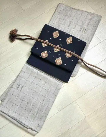 이중 기모노 옅은 그레이 순수 실크 린스 코몬 클리닝 완료 새상품급