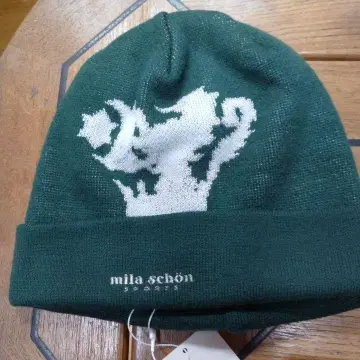 mila schon 그린 컬러 니트 모자 드래곤 직조 패턴
