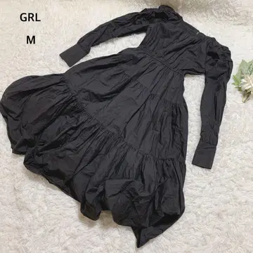 그레일 원피스 드레스 긴팔 티어드 볼륨 풍성 M 블랙
