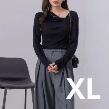 여성용 긴팔 원오프숄더 드레이프 상의 미사용 새상품 XL 블랙