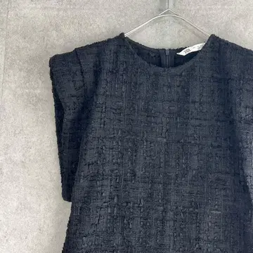 자라 (S) 트위드 무릎 기장 원피스 밴딩 슬리브 블랙