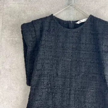 자라 (S) 트위드 무릎 기장 원피스 밴딩 슬리브 블랙