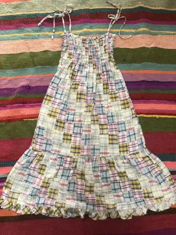 패치워크 셔링 베어 원피스 롱 스커트 2way 구제 의류