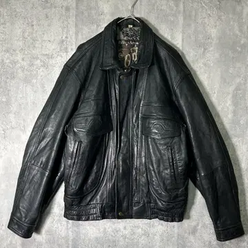 빈티지 묵직한 천연 가죽 가죽 자켓 안감 올 패턴 블랙 짧은 기장