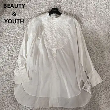 택 포함 미사용 뷰티앤유스 롱 셔츠 블라우스 백 버튼 화이트