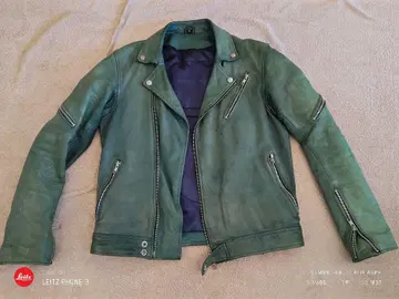 RIDEZ 그린 가죽 더블 라이더 자켓