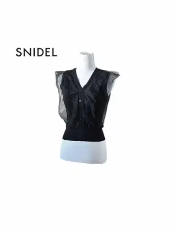 스나이델 튤 슬리브리스 니트 상의 블랙