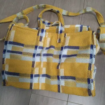 체크 무늬 토트 백