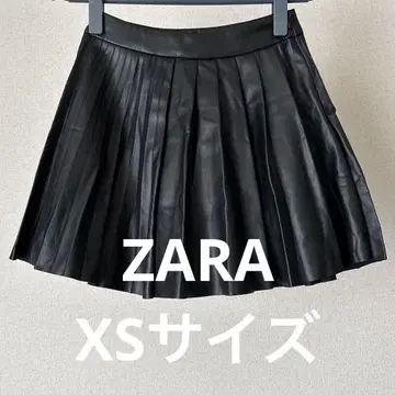 ZARA 블랙 플리츠 스커트 XS 인조 가죽 한국 귀여운 키즈