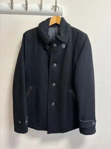 BEAMS 블랙 울 자켓 니트 카라 부착