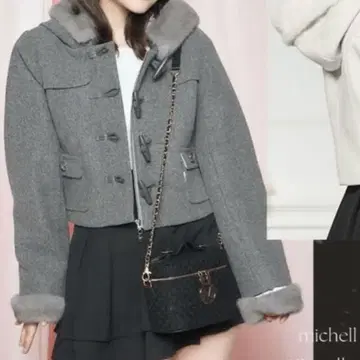 미셸 마카롱 숏 더플 코트 택 포함 새상품 그레이 XS