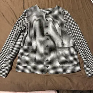 네스트로브 깅엄 체크 노카라 자켓