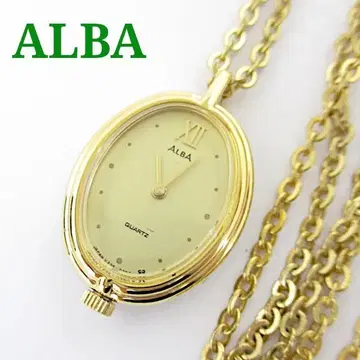 ALBA 알바 회중시계 펜던트 타원형 골드