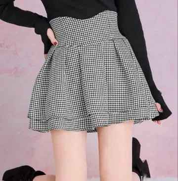 미셸 마카롱 슬림 레그 스커트 하운드투스 체크 패턴