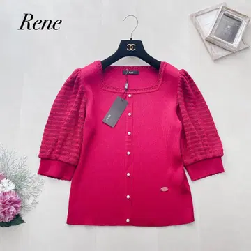 택 포함 새상품 2023 Rene 루네 니트탑 펄 로고 플레이트