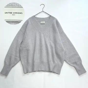 UNITED ARROWS 울 폭스 라메 V넥 니트 그레이