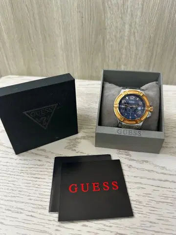 GUESS 골드 데님 벨트 크로노그래프 손목시계