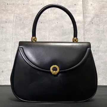 [ WAKO ] 긴자 와코 카프 레더 블랙 골드 금장 장식 탑 핸들 백