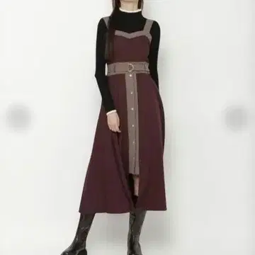 레이디 아젤 체크 바이컬러 뷔스티에 원피스