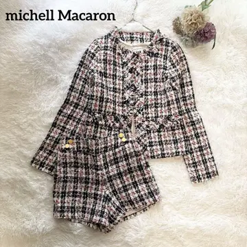 [ 새상품급 ] 미셸 마카롱 트위드 셋업 노카라 자켓 숏 팬츠