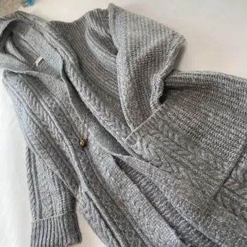 후드 부착 롱 니트 가디건