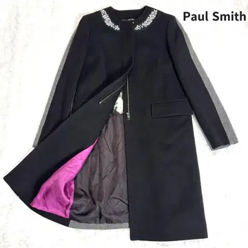 폴스미스 캐시미어 혼방 비쥬 바이컬러 노카라 코트 40 꽃무늬