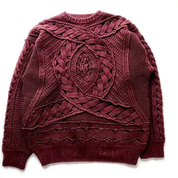 레어 피체 ficce 특이 편직 긴팔 스웨터 울 보르도 돈 코니시