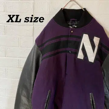 아메카지 천연 가죽 소매 가죽 바시티 자켓