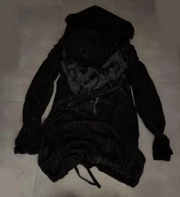 y2k 00s 다크코어 주름 드레이프 레이스 니트 튜닉