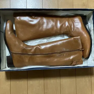 브라운 가죽 롱 부츠 사이드 지퍼