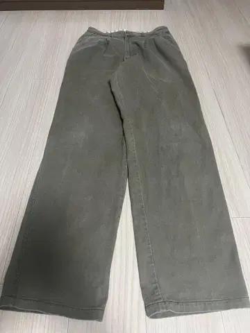 올리브 그린 와이드 팬츠 코튼 혼방