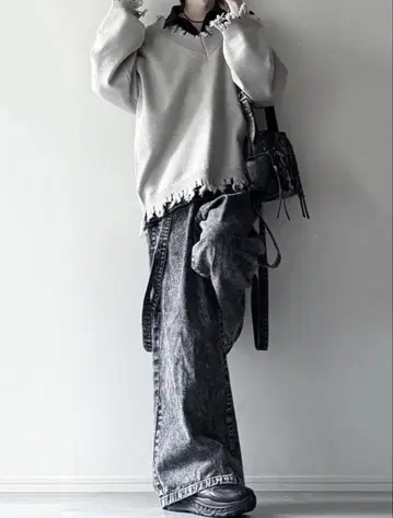 cussil 루즈 실루엣 더블 서스펜더 와이드 팬츠 M