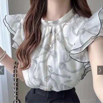 GRL 새상품 리본 무늬 쉬폰 블라우스[dh1382]