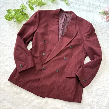 쇼와 레트로 테일러드 자켓 더블 빨간색 글렌체크 독일제