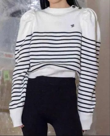 bibiy B.BORDER PUFF KNIT 네이비 니트