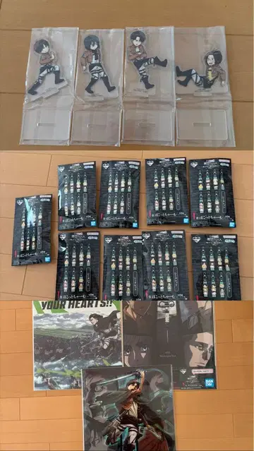 진격의 거인 제일복권 아크릴 스탠드 4개 세트와 포스터 3장, 참 9종