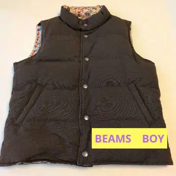 BEAMS BOY 브라운 다운 베스트 플라워 무늬 안감