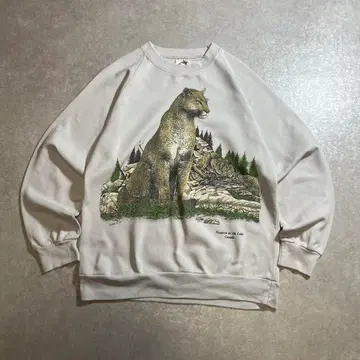 80s 90s 캐나다제 맨투맨 수베니어 애니멀 동물 래글런