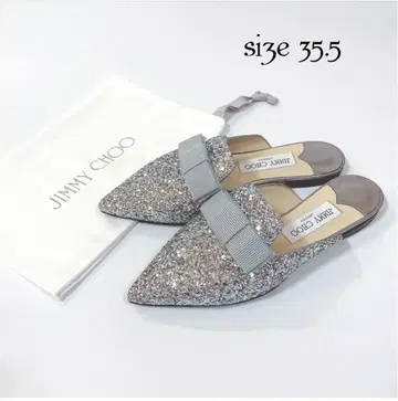 미사용 JIMMY CHOO 글리터 플랫슈즈 샌들 리본