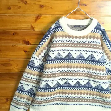 니트 스웨터 노르딕 무늬 페어아일 패턴 기하학 패턴 빅 루즈 M~XL