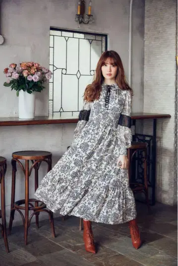 Winter Floral Long sleeve Dress herlipto
