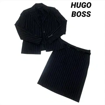 HUGO BOSS 블랙 스트라이프 수트 셋업 스커트 벨트 포함