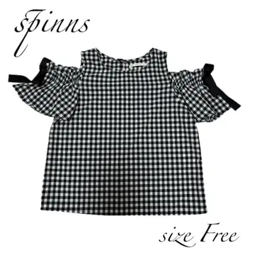 SPINNS 깅엄 체크 오프숄더 프릴 반팔 귀여운